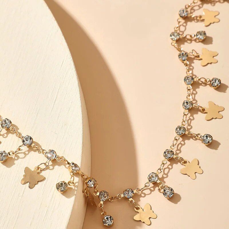 Chic Crystal Butterfly & Water Droplet Anklet