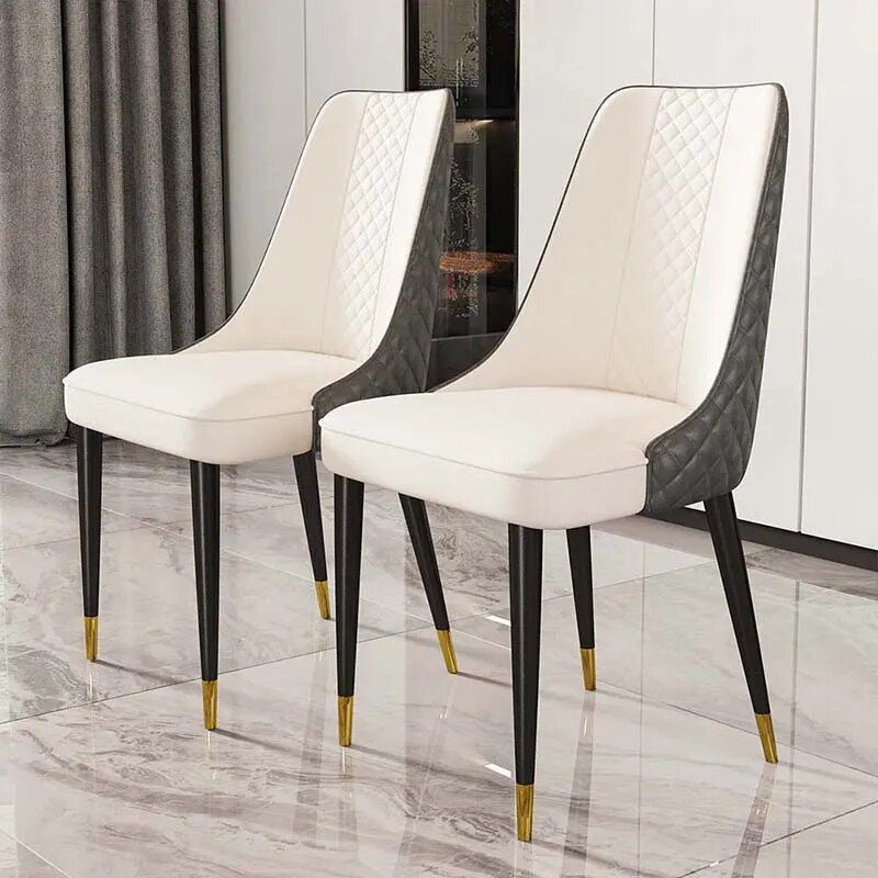 Luxury Nordic Leather Dining Chair with Metal Legs and Ergonomic Backrest