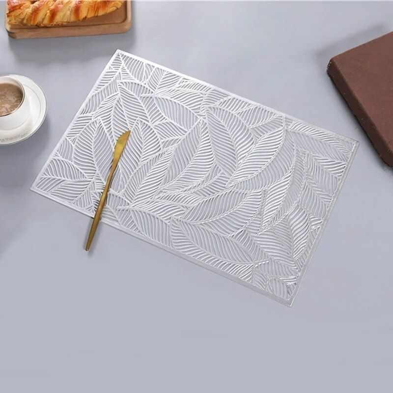 Elegant Leaf-Patterned PVC Dining Mat - Rectangular, Eco-Friendly Table Accessory