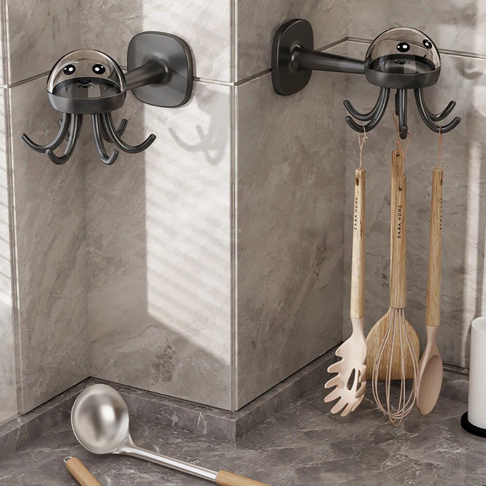 Multi-Functional 360° Rotatable Octopus Hook Organizer for Kitchen and Bathroom