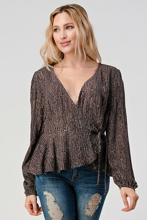 Surplice Long Sleeve With Peplum Hem Blouse Top