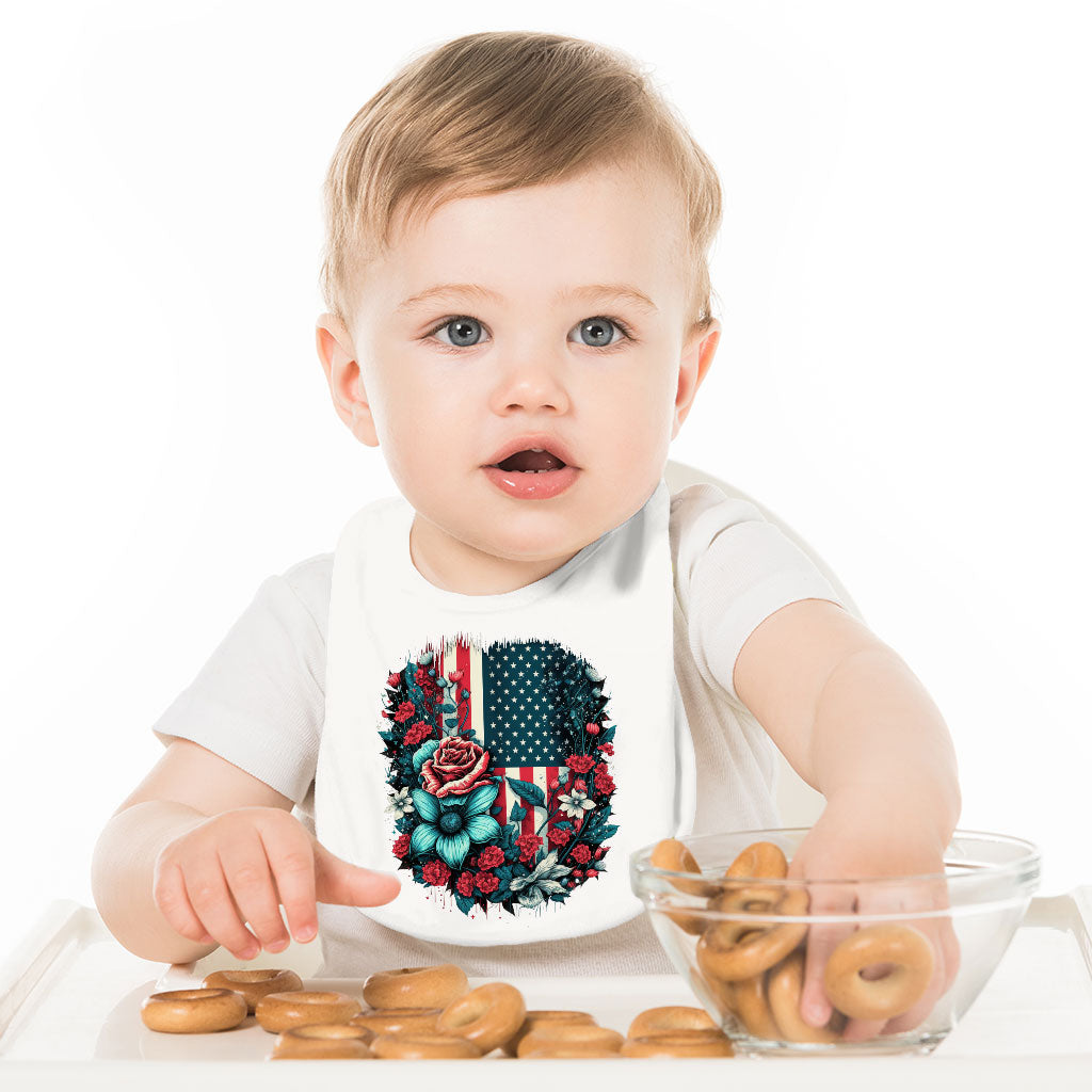 Cute Patriotic Baby Bibs - Floral Baby Feeding Bibs - USA Flag Bibs for Eating