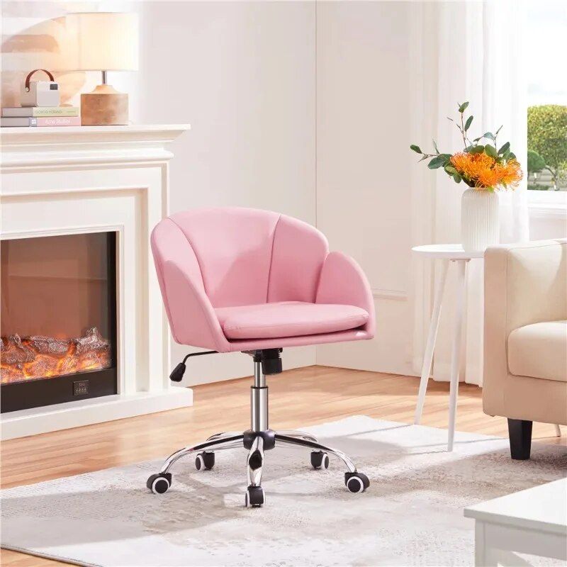 Chic Pink Home Office Rolling Desk Chair with Armrests - Adjustable & Comfortable