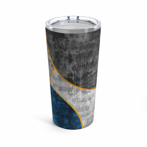 Insulated Tumbler 20oz, Black Blue Grey Circular Geometric Pattern