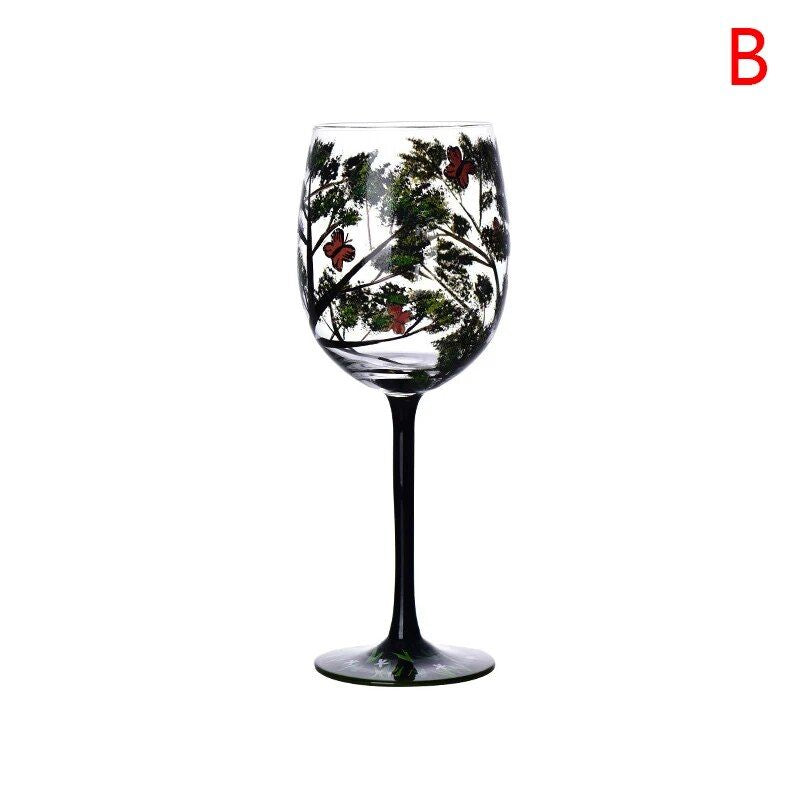 Enchanted Seasons Glass Goblet - Artistic Tree Design Wine Glass for Special Occasions