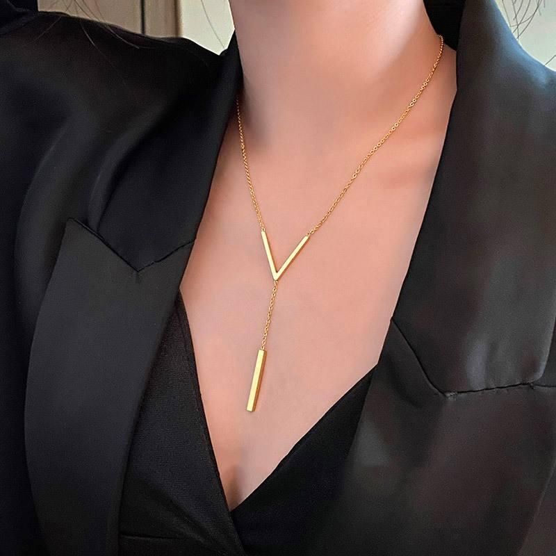 Gold-Toned V-Shaped Clavicle Necklace for Women