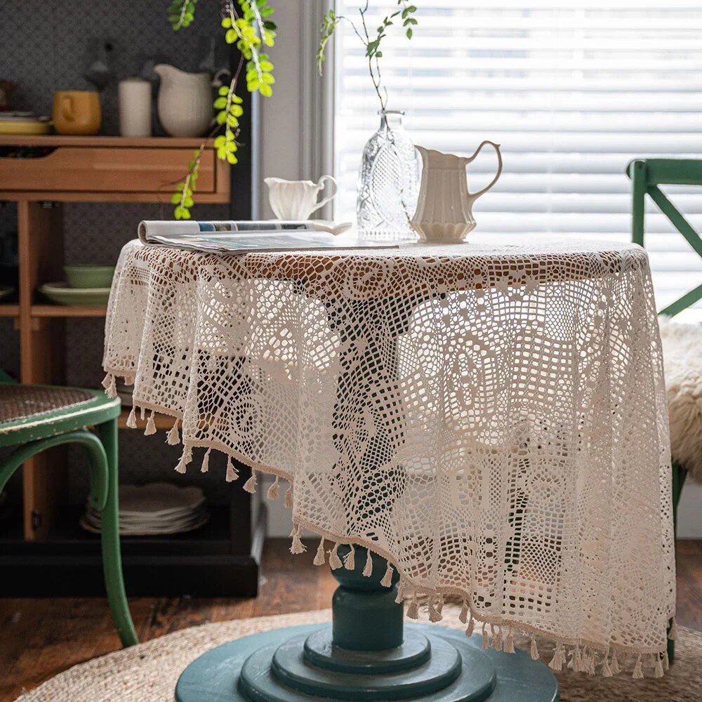 Elegant Handmade Lace Crochet Round Tablecloth