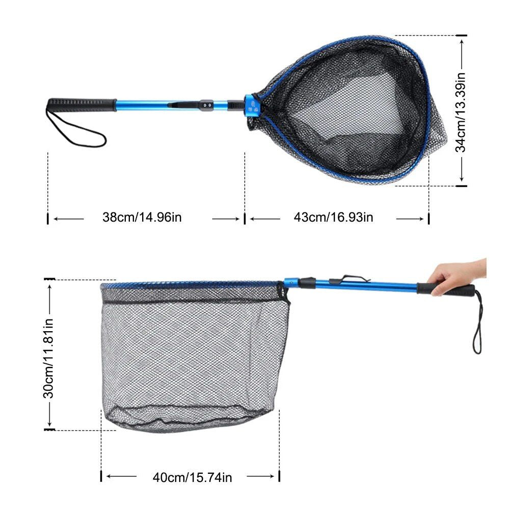 Ultra-Light Folding Fish Landing Net with Anti-Slip Handle and Rubber Mesh