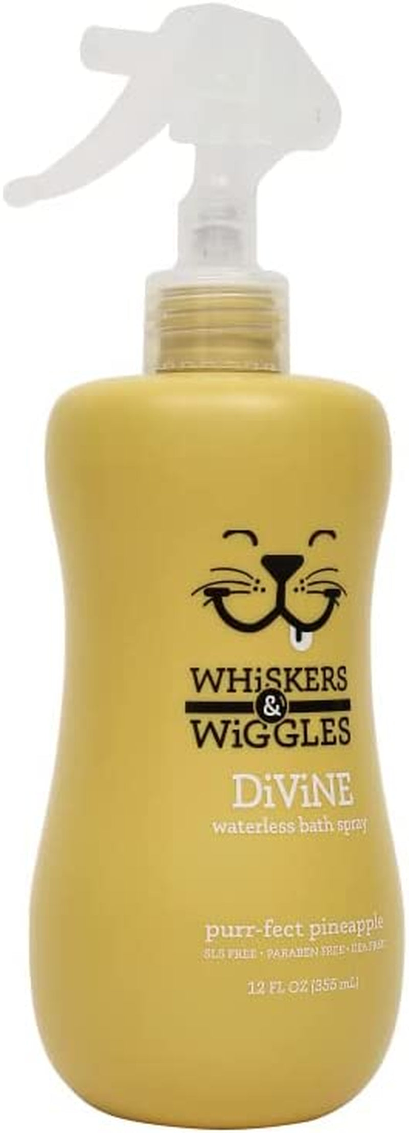 Whiskers & Wiggles Divine Waterless Bath Spray for Cats | Waterless Dry Shampoo Spray for Cats, Clean Coat without a Bath | Fresh and Fruity Pineapple Scent , 12 Ounces