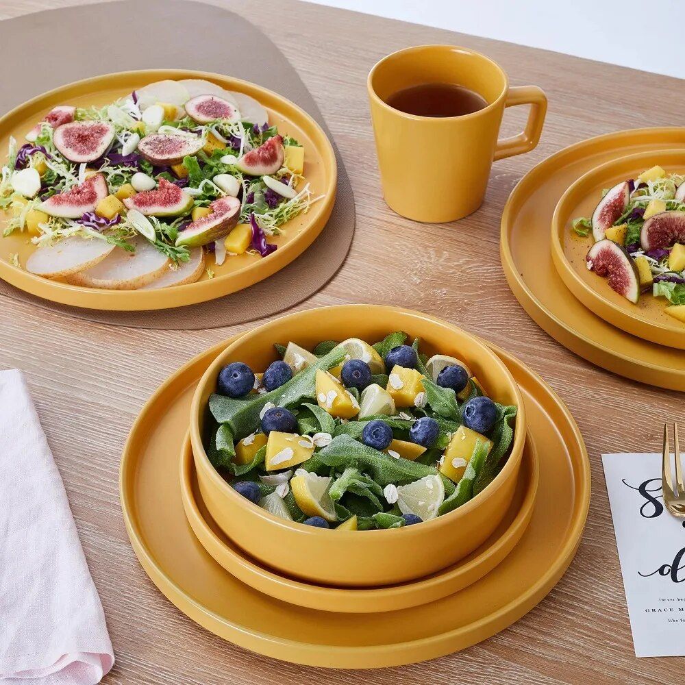 Stoneware Dinnerware Set, 16-Piece, Service for 4, Vibrant Yellow