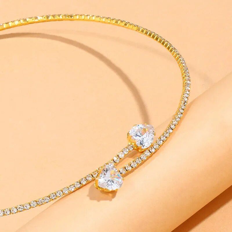 Rhinestone Heart Collar Choker Necklace: Elegant Open Collar Jewelry for Women