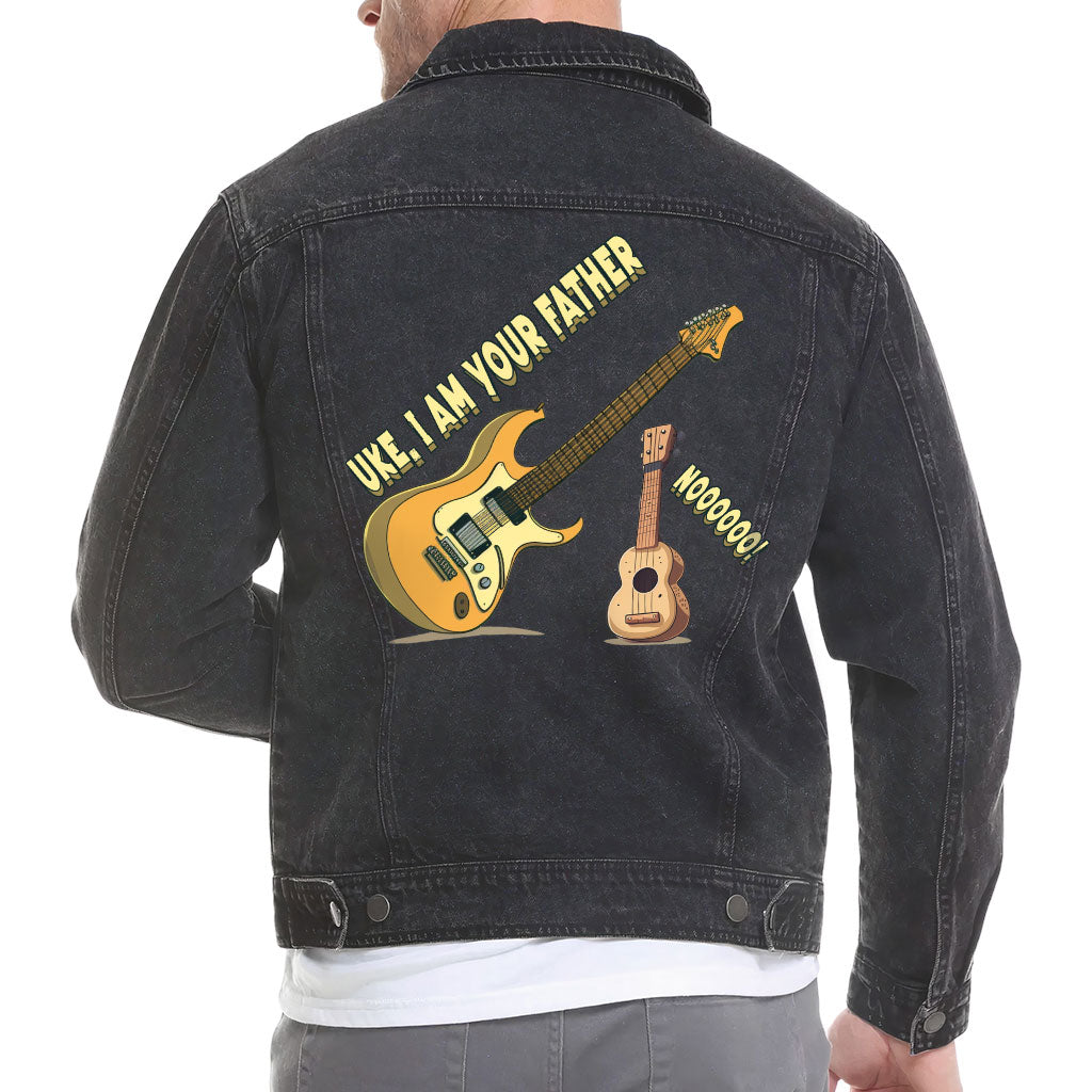 I'm Your Father Men's Vintage Denim Jacket - Funny Black Denim Jacket - Uke Jacket for Men