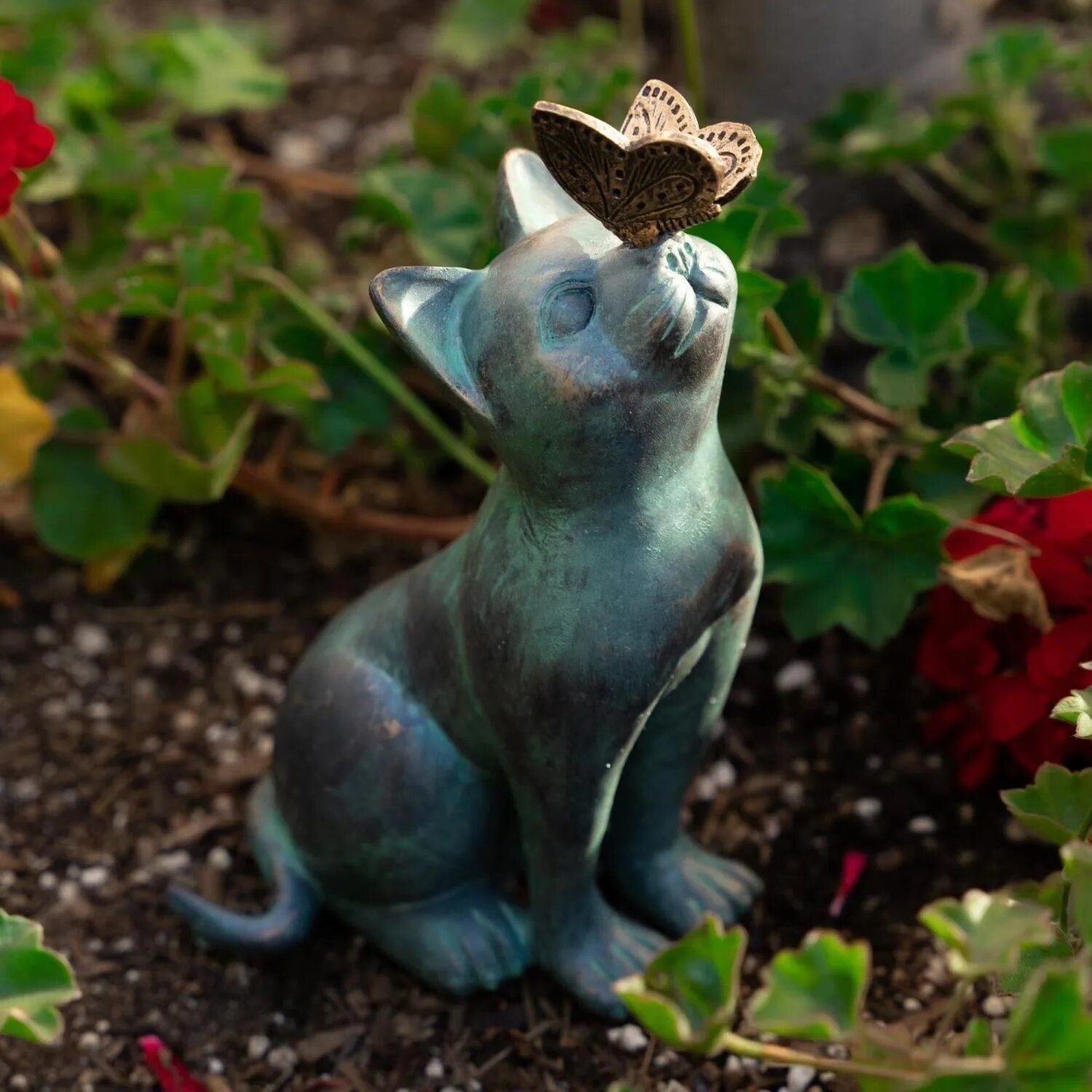 Charming Resin Cat & Butterfly Statue