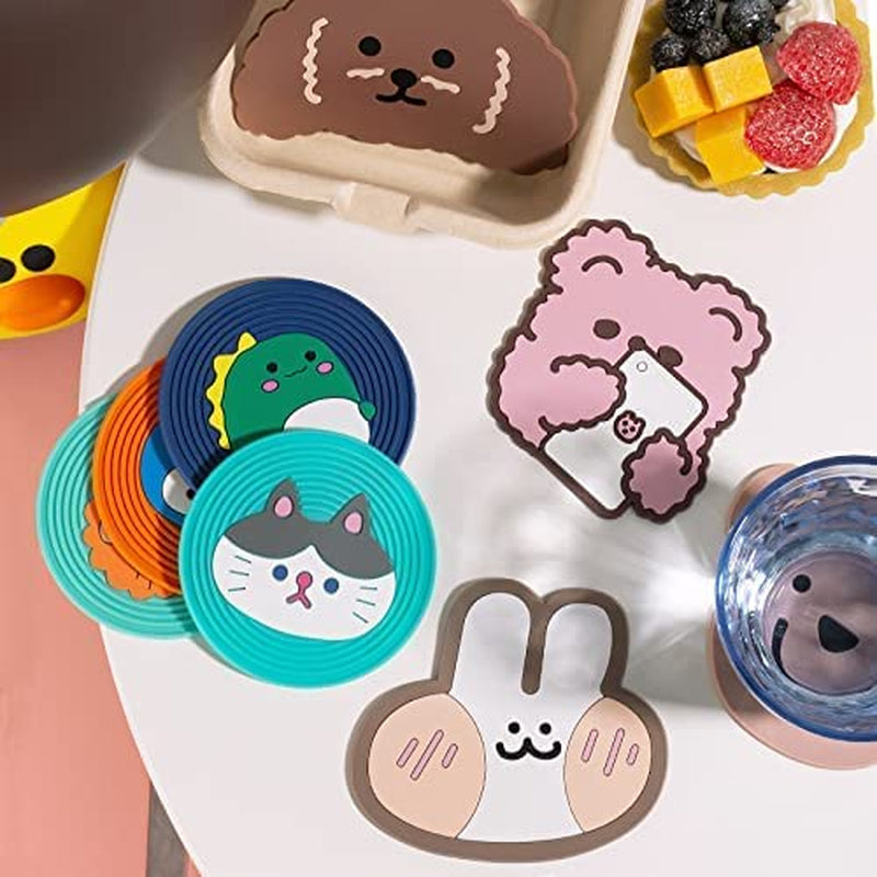 3 PCS Cartoon Animal Coaster, Hot Pads Heat Resistant Pot Holder, Non Slip Coaster Mug, House Kitchen Decor, Thickened Anti-Scalding Placemat Hot Pads, Cup Mat for Drinks (Teddy)