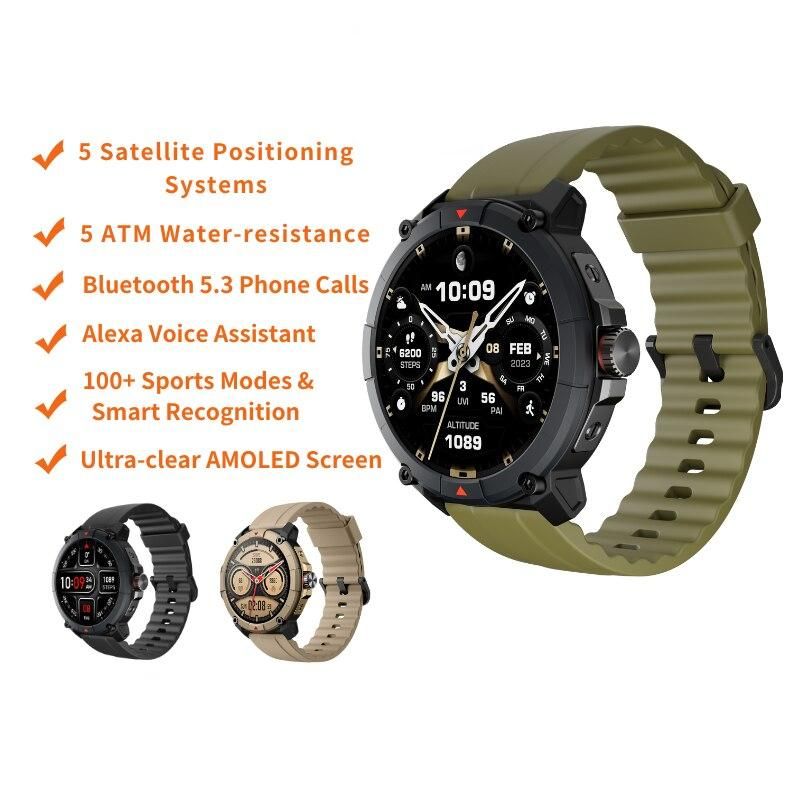 1.38" Amoled HD Display GPS Smartwatch: 50M Waterproof, Bluetooth Calling & Alexa for Men and Women with Double Straps