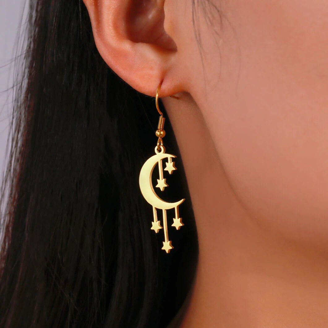 Starry Moonlight Stainless Steel Dangle Earrings for Women