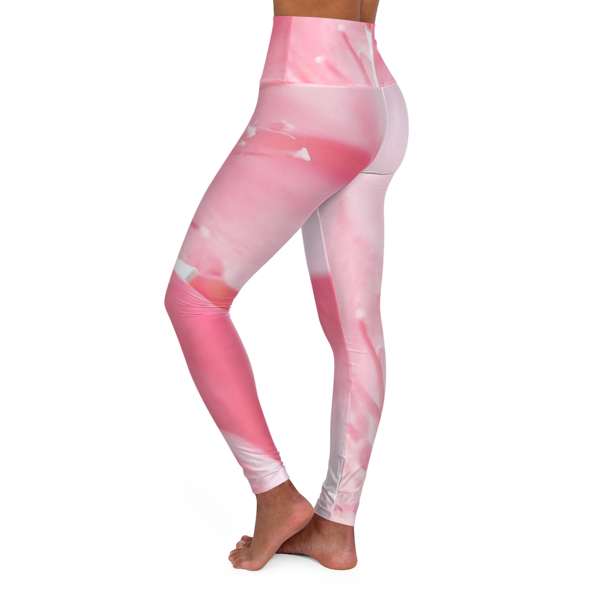 Womens High Waist Yoga Leggings, Pink Flower Bloom, Peaceful Spring