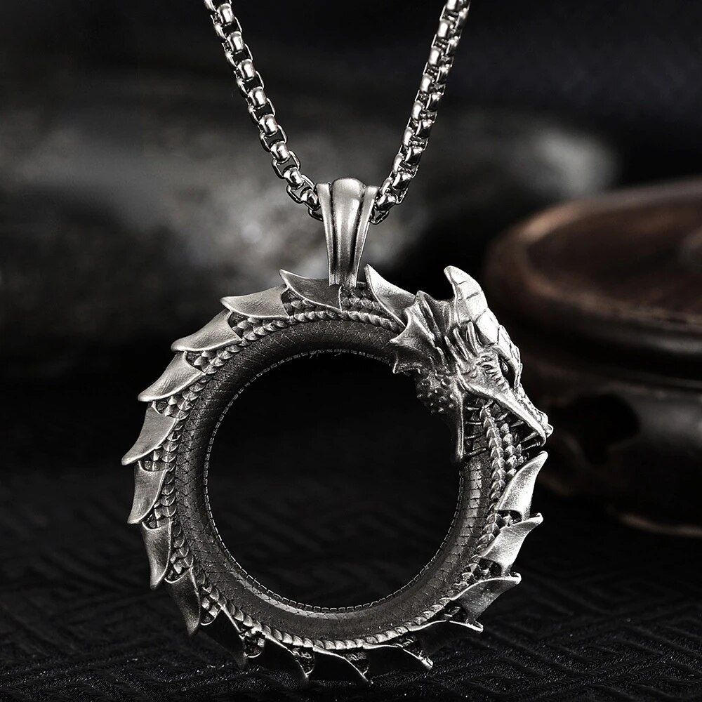 Vintage Ouroboros Dragon Pendant Necklace