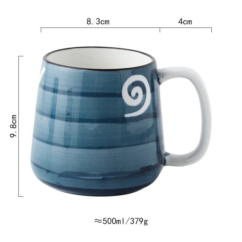 Hand-Painted Japanese Ceramic Mug - 500ml Large Porcelain Coffee & Tea Cup