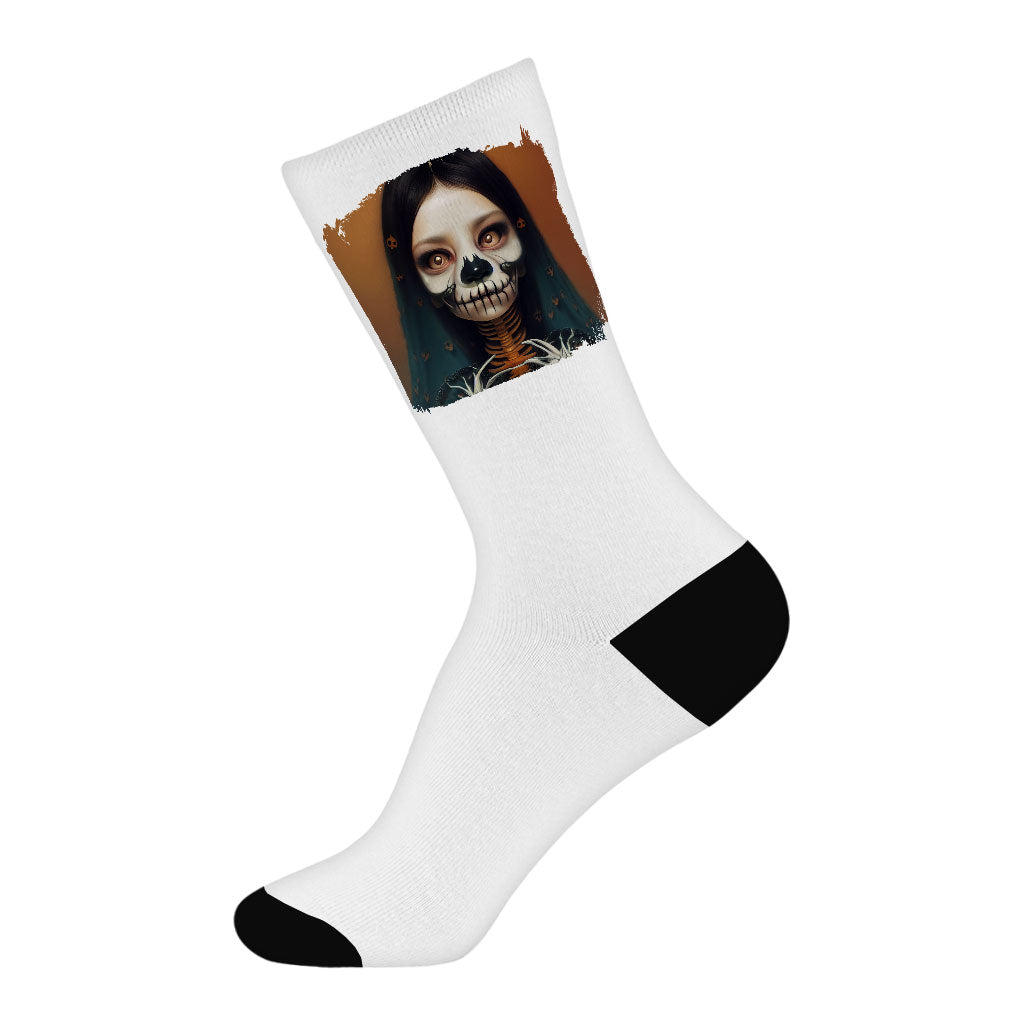 Creepy Girl Socks - Gothic Print Novelty Socks - Skeleton Crew Socks