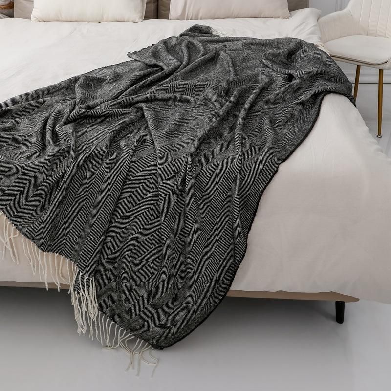 Boho-Chic Striped Knitted Blanket with Tassels for Sofa and Bed Decor