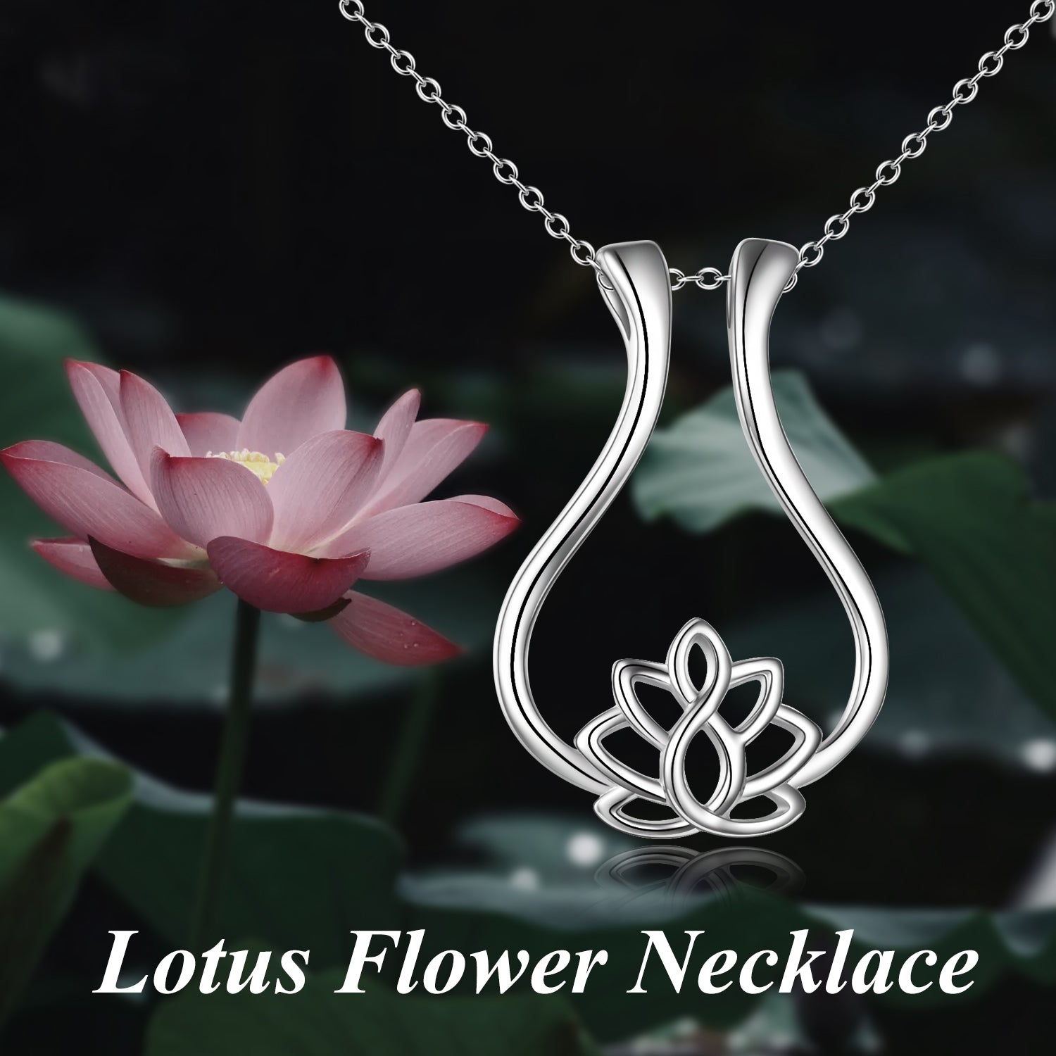 Sterling Silver Ring Holder Necklace Rhombus Lotus Flower Pendant