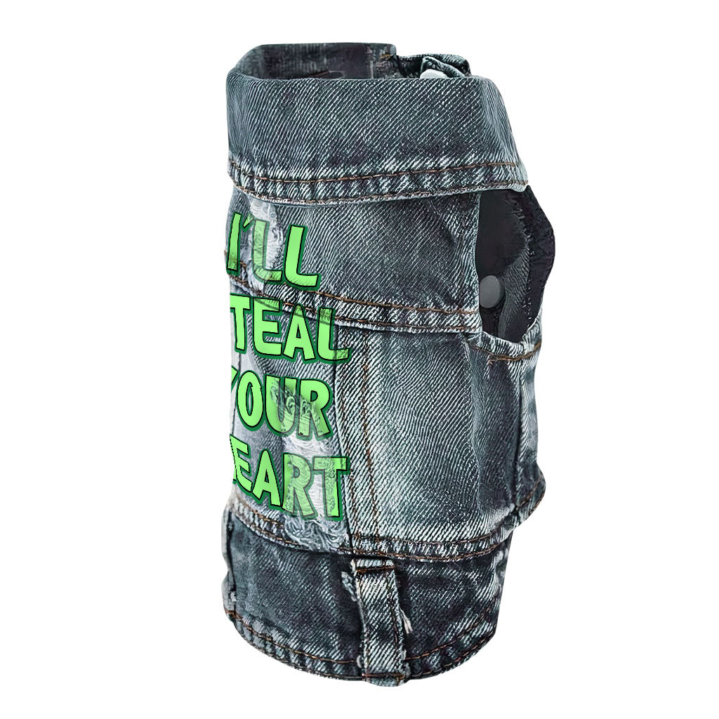 I'll Steal Your Heart Dog Denim Vest - Art Print Dog Denim Jacket - Word Design Dog Clothing