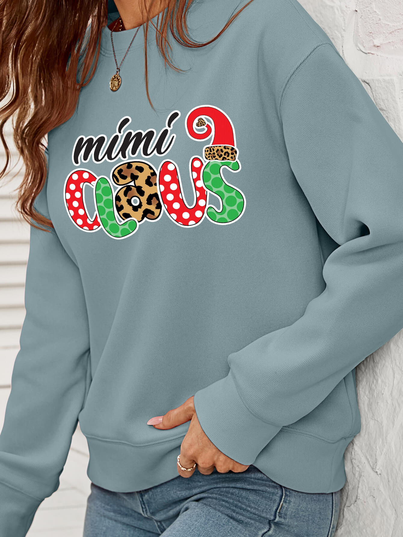 Mimi Clause Polka Dot Graphic Dropped Shoulder Sweatshirt