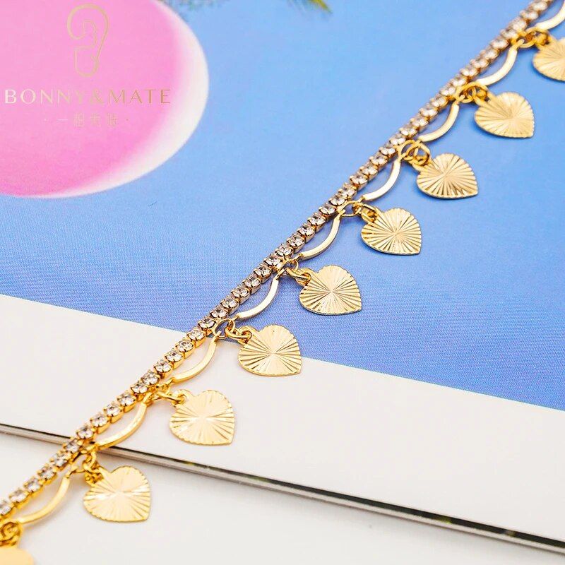 24K Gold-Plated Heart Anklet with Zircon