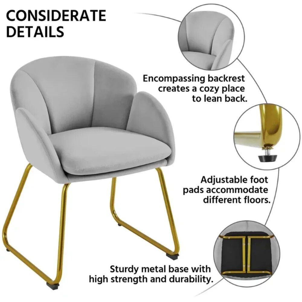 Elegant Gray Velvet Armchair with Golden Legs – Perfect for Dining & Lounging