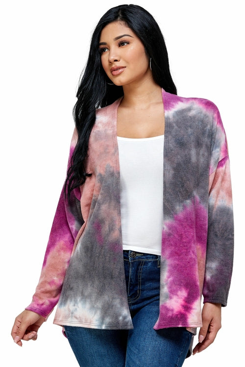 Brushed Knit Tie Dye Over Size Cardigan