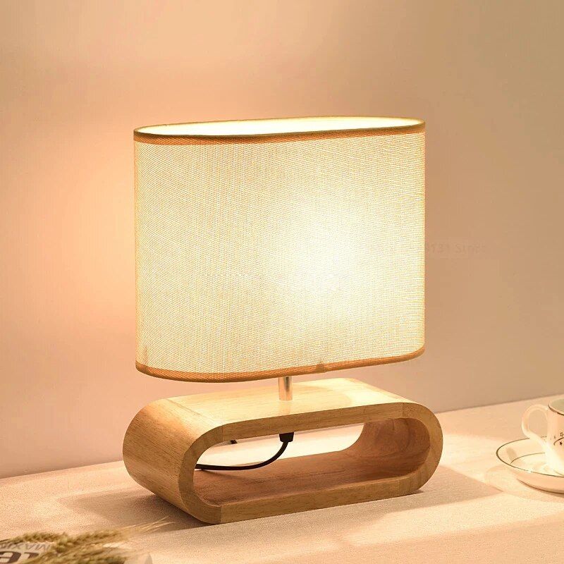 Contemporary Solid Wood & Fabric Table Lamp - LED Desk Lighting for Home & Office