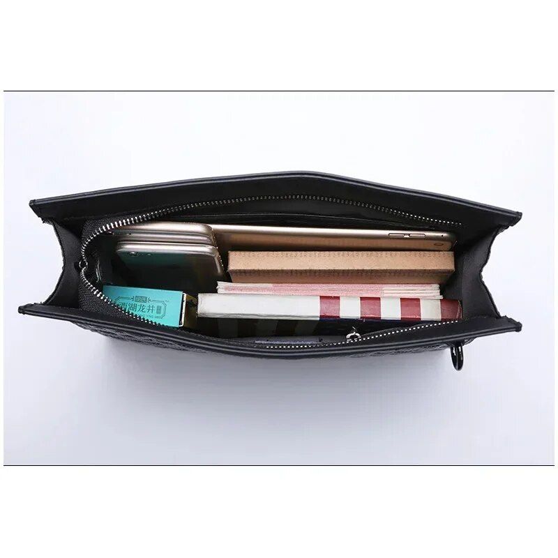 Men's Plaid Genuine Leather Clutch Bag