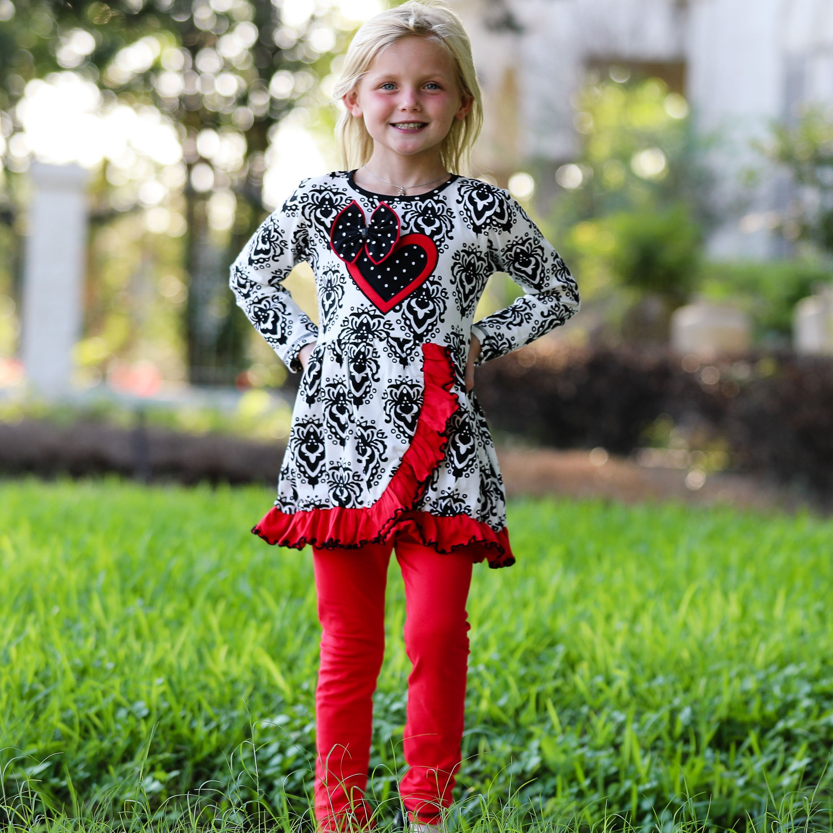 AnnLoren Girls Winter Damask Valentine's Heart Holiday Dress Tunic &