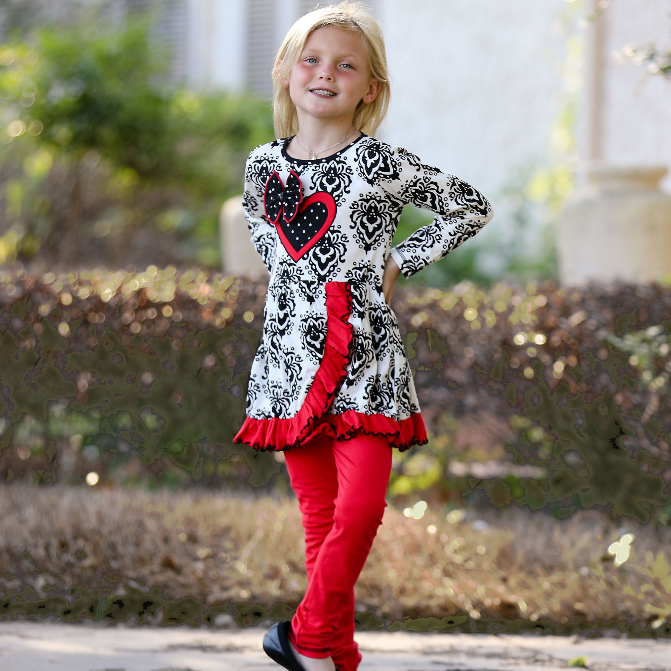 AnnLoren Girls Winter Damask Valentine's Heart Holiday Dress Tunic &