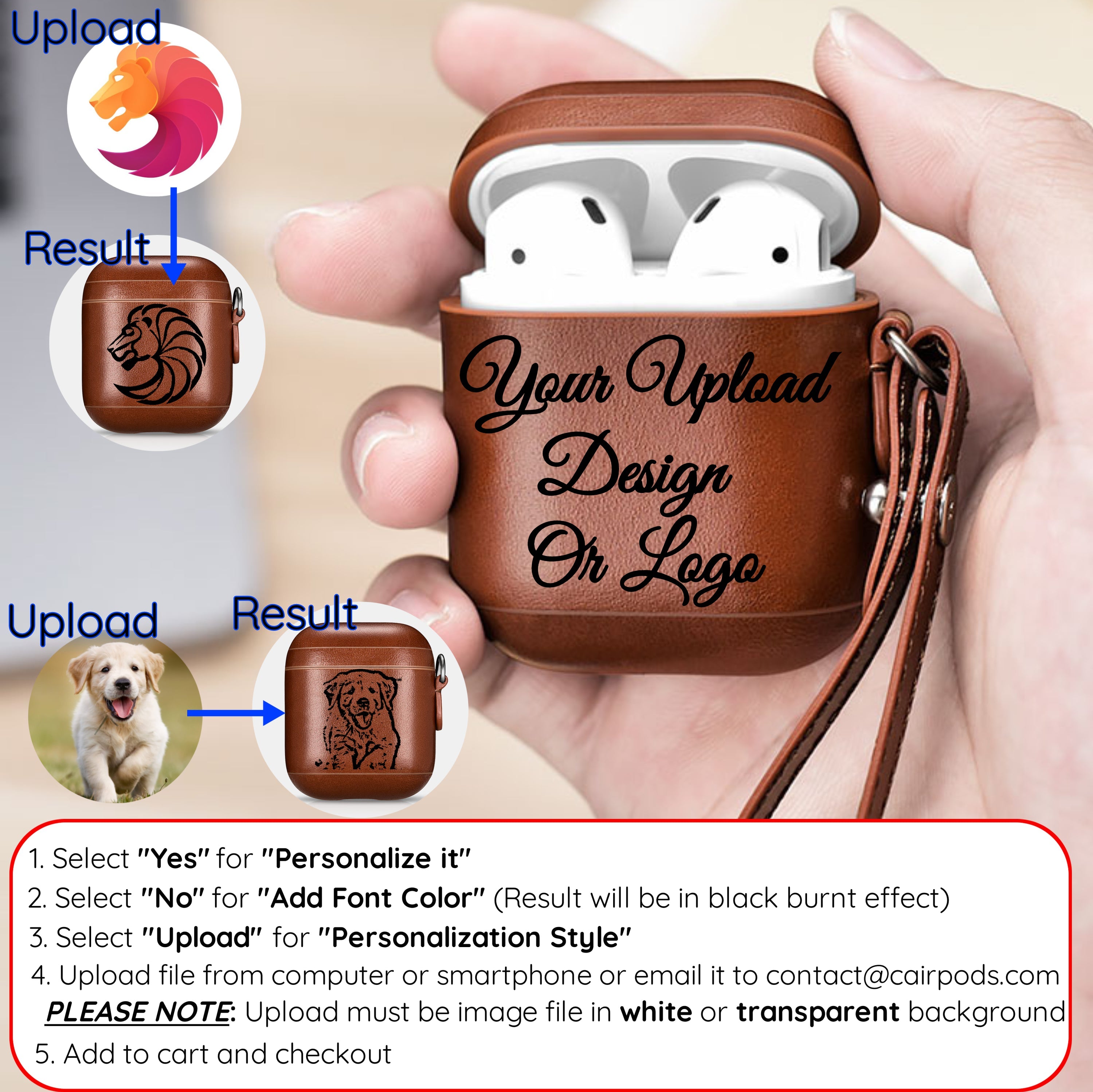 Vintage Tan Premium Leather AirPods 1 & 2 Case with Hook