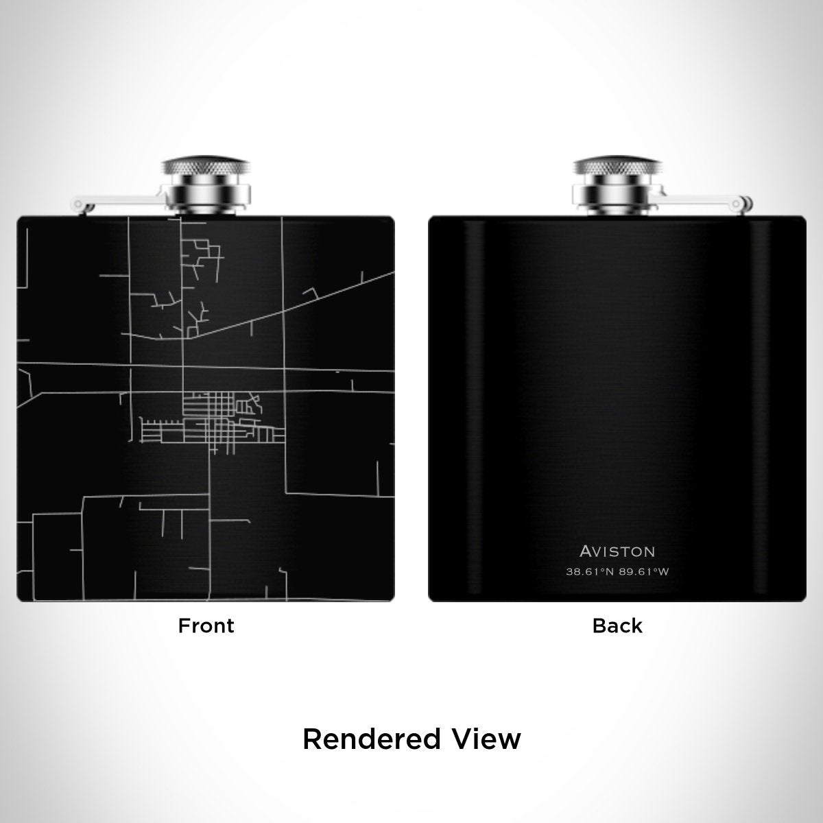 Aviston - Illinois Engraved Map Hip Flask in Matte Black