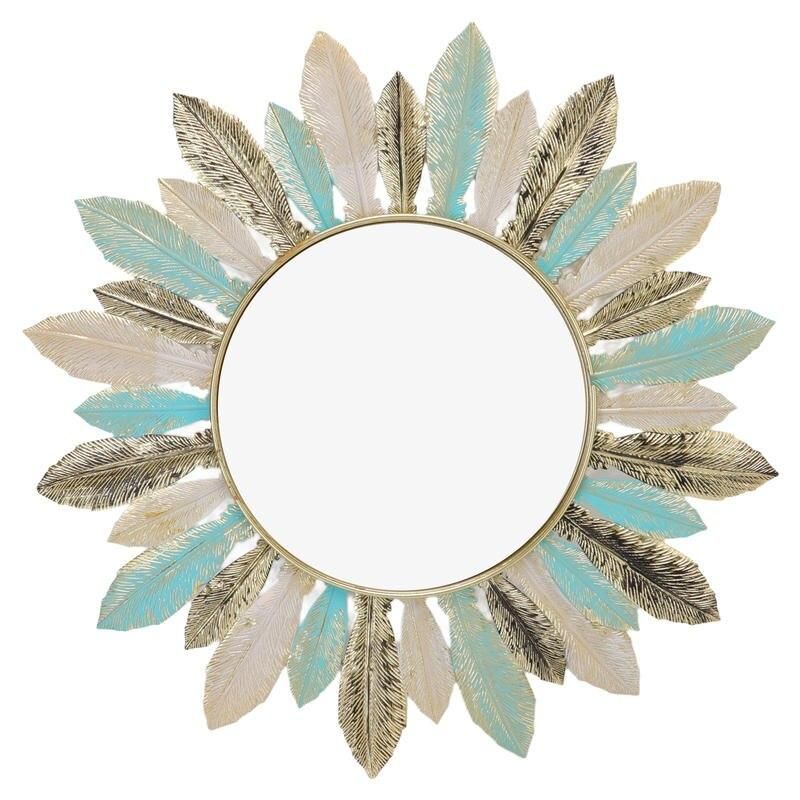 Elegant Iron Feather Wall Decor & Makeup Mirror - Stylish and Durable for Home and Commercial Spaces