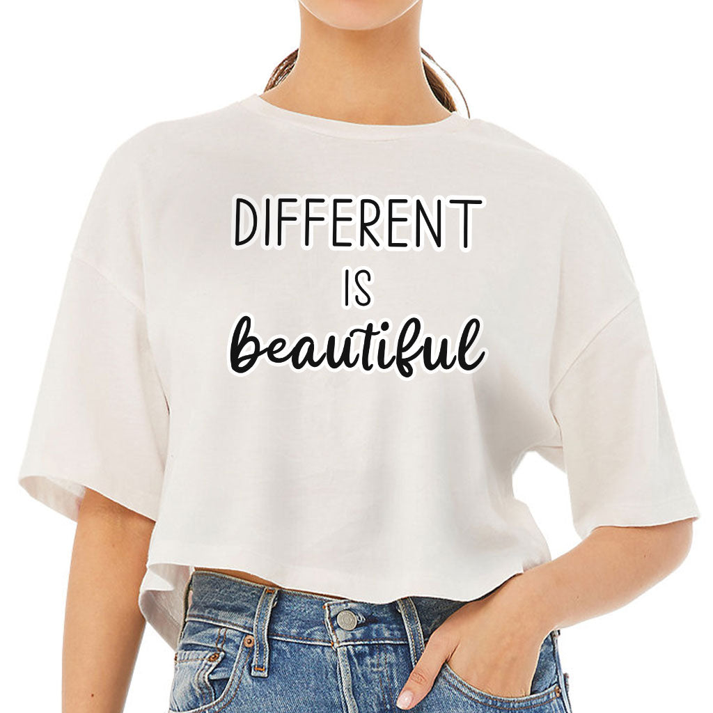 Different Is Beautiful Women's Crop Tee Shirt - Cute Design Cropped T-Shirt - Graphic Crop Top