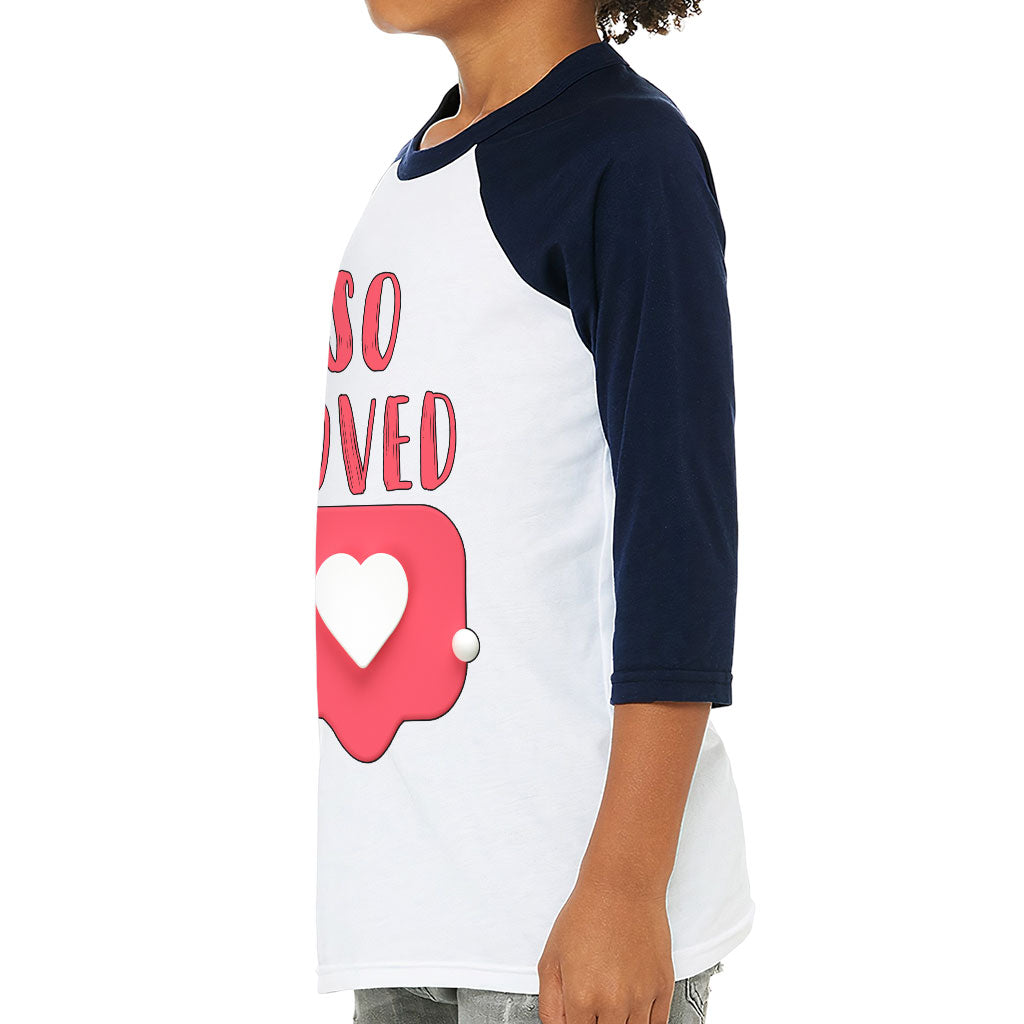 So Loved Kids' Baseball T-Shirt - Cute 3/4 Sleeve T-Shirt - Heart Print Baseball Tee