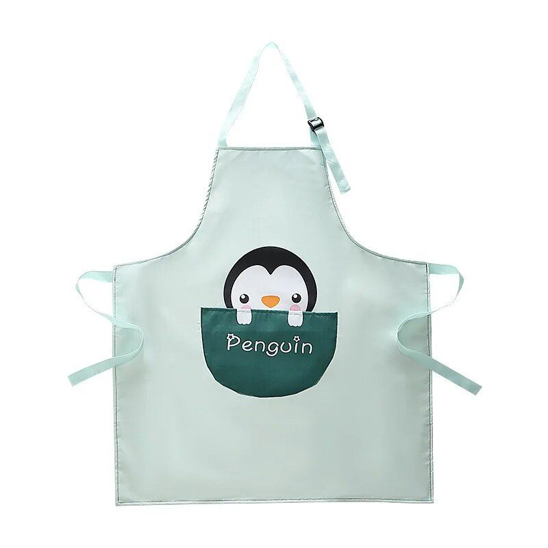 Charming Cartoon Animal Waterproof Apron with Big Pocket & Hand-Wiping Cloth