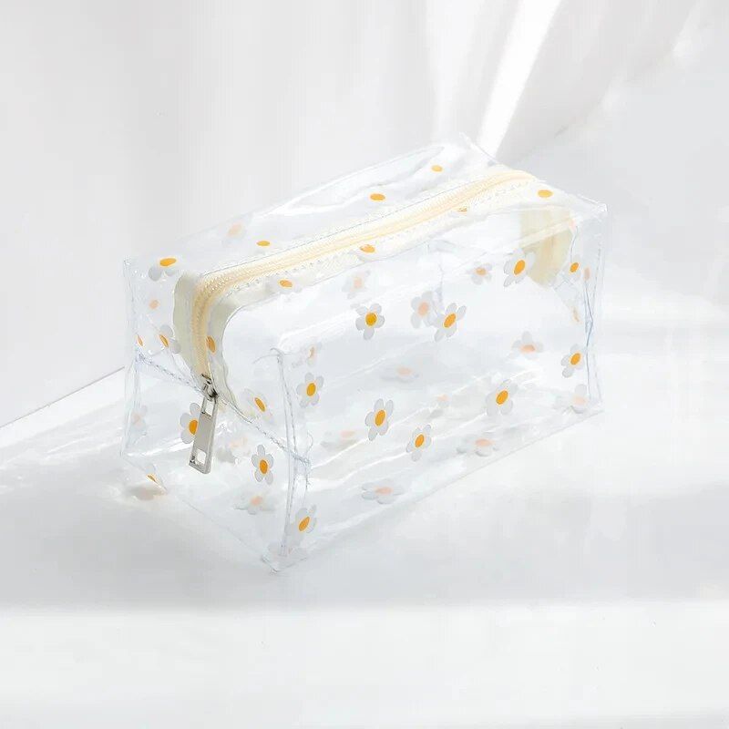 Trendy Transparent Strawberry Flower Cosmetic Bag