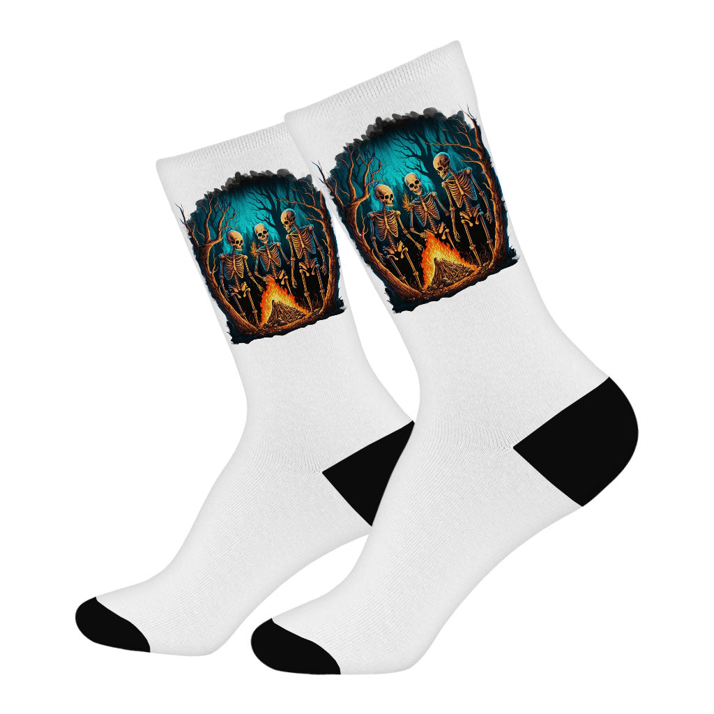 Skeleton Socks - Creepy Novelty Socks - Printed Crew Socks