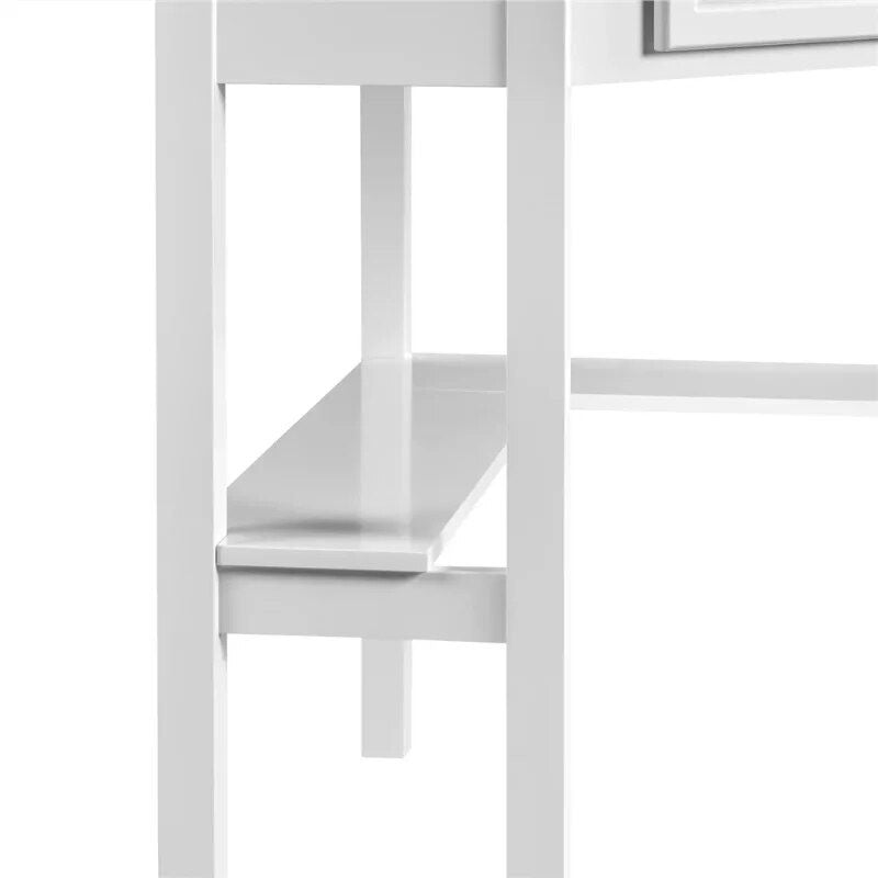 White Corner Writing Desk with Storage Drawer and Shelves