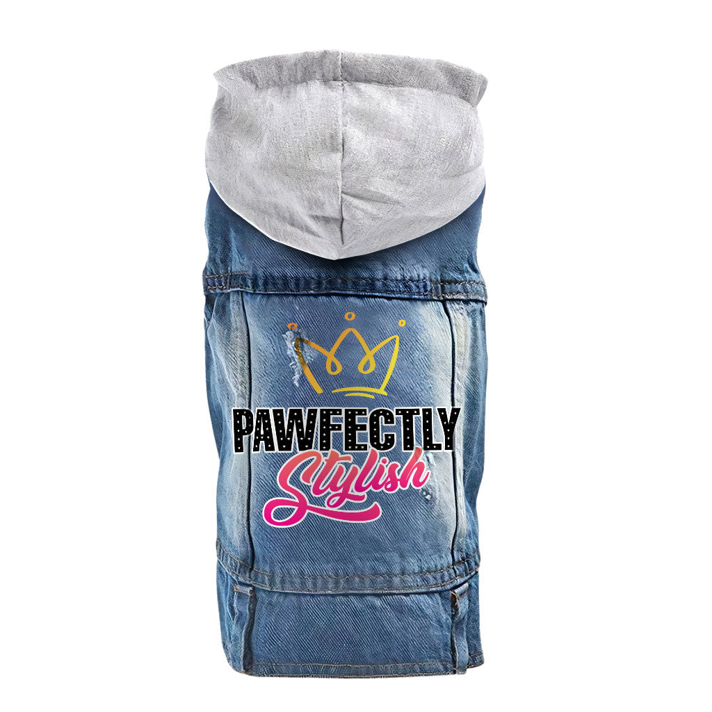 Pawfectly Stylish Dog Denim Jacket - Crown Dog Denim Coat - Printed Dog Clothing