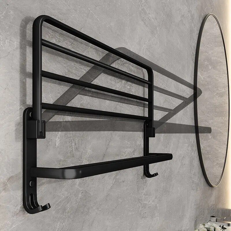 Matte Black 50CM Folding Wall-Mount Aluminum Towel Rack with Hook