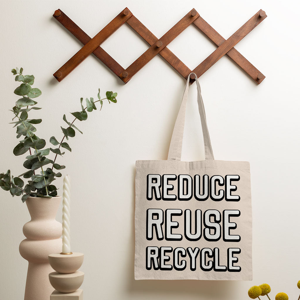 Reduce Reuse Recycle Small Tote Bag - Cute Design Shopping Bag - Best Design Tote Bag