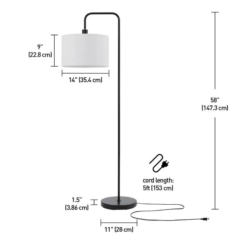 58" Matte Black Floor Lamp with White Linen Shade - Contemporary Nordic Design