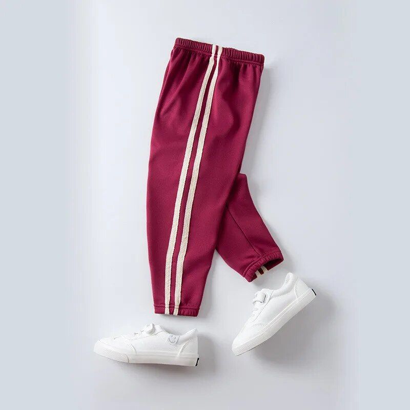 Cozy Kids' Fleece-Lined Casual Sport Trousers - Solid Colors, Comfort Fit for Ages 1-9