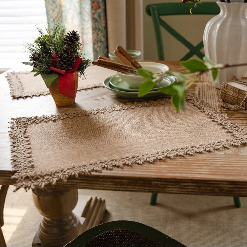 Luxury Linen Lacework Placemat – Elegant Dining & Home Decor Accessory